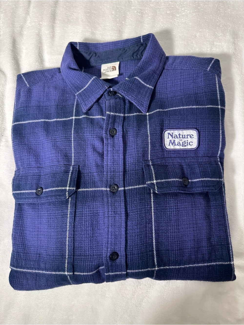 The North Face Men’s Blue Plaid Button-Up Shirt Nature is Magic size Large
